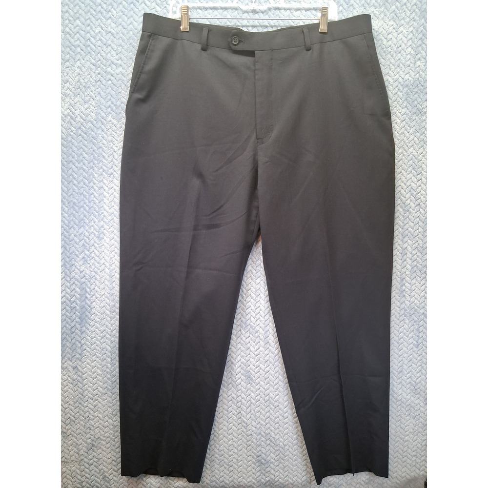 Versini Mens 39 Waist Black 100% Wool Flat Front Dress Pants Trousers 39x30